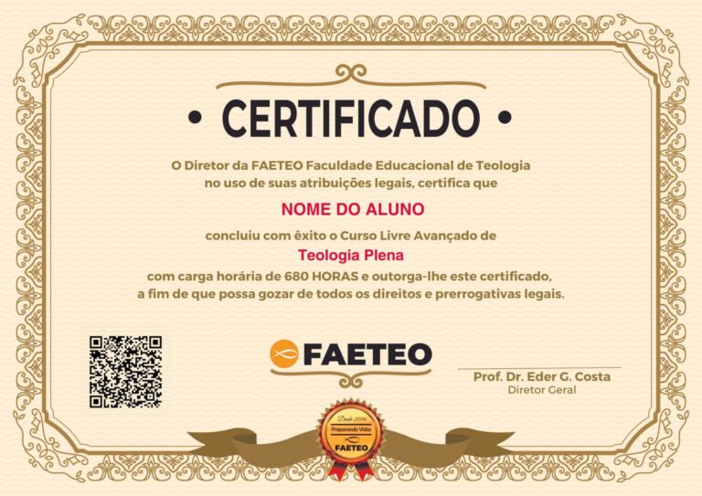 Certificado moldura teologia plena 680 ead